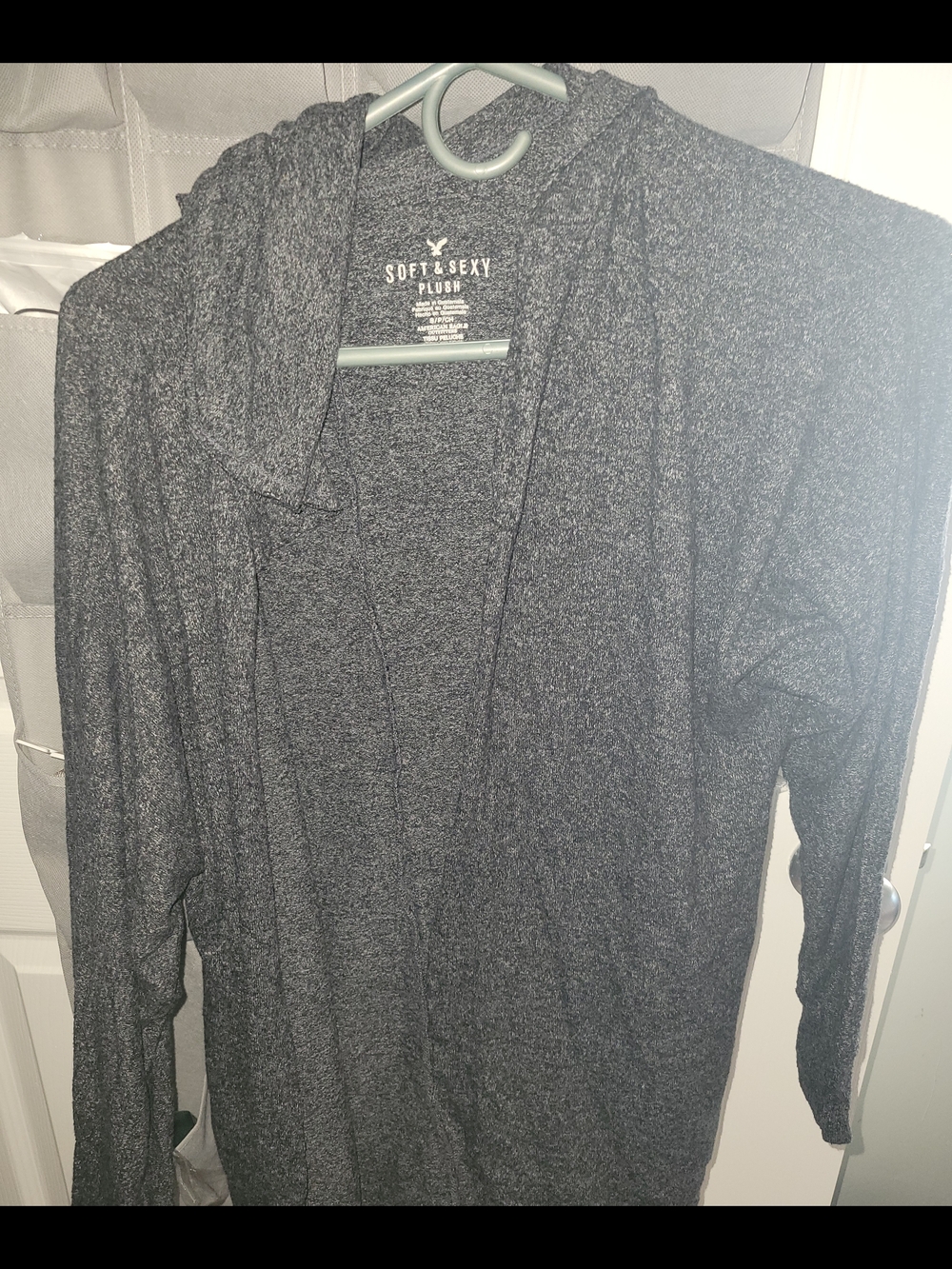 Soft & Sexy Plush  Cardigan Heathered Charcoal Hooded Top